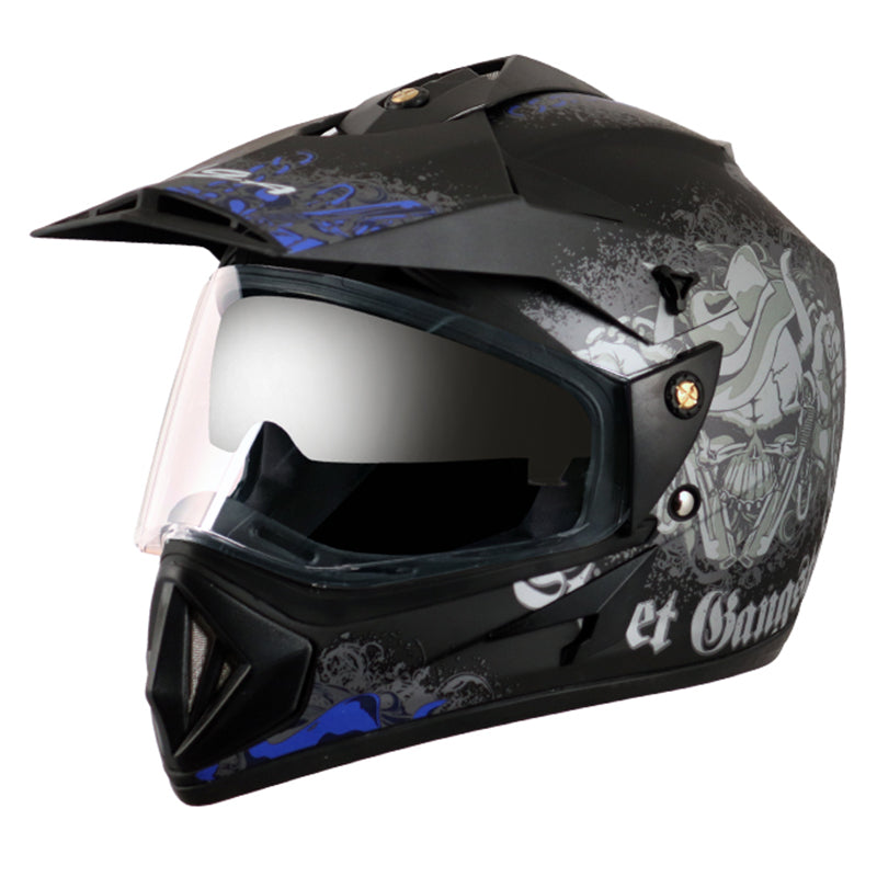 Vega Off Road D/V Gangster Dull Black Blue Helmet - bikerkart.com