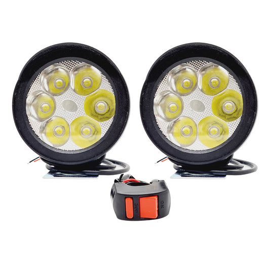 HJG LED Fog Lights for Bikes and Cars High Power, Heavy clamp and Strong ABS Plastic. (6 led Cap Set with Switch) - bikerkart.com