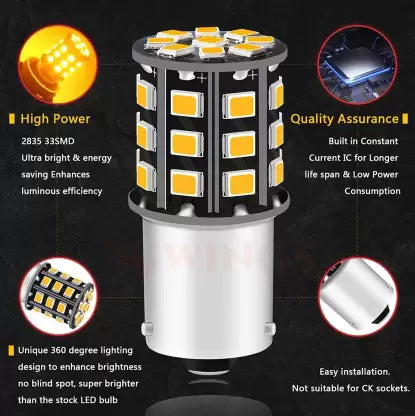 Orange LED Indicator Bulb Bright 360° Reflecting LED Indicator Bulbs Light (STRAIGHT PIN LED ) 2pc Indicator Light Car, Motorbike LED (12 V, 10 W) (Universal For Bike, Universal For Car, Pac - bikerkart.com