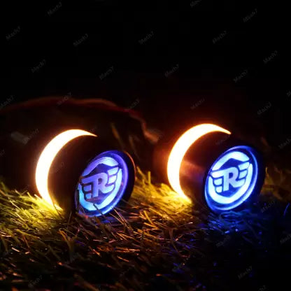 CYT Metallic Handle Bar End Dual Led Bike Turn Signal Indicator Light (Blue, Yellow) for Royal Enfield - bikerkart.com