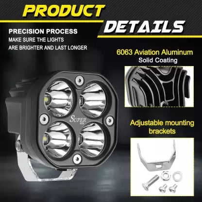 Super IMPORTED 4x4 Car/Bike LED FOG LIGHT ORIGINAL Super Bright Spot Flood Beam Driving Lamp for Motorcycle, Cars, Bikes & SUV (120W (2 * 60W), White Light, 2 PCS) - bikerkart.com