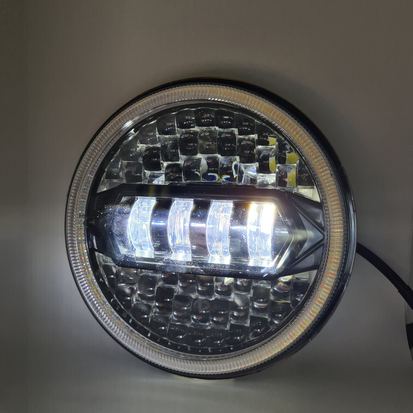7 Inch Diamond Cut Round Led Headlight Fits in Royal Enfield all model and Mahindra Thar - bikerkart.com