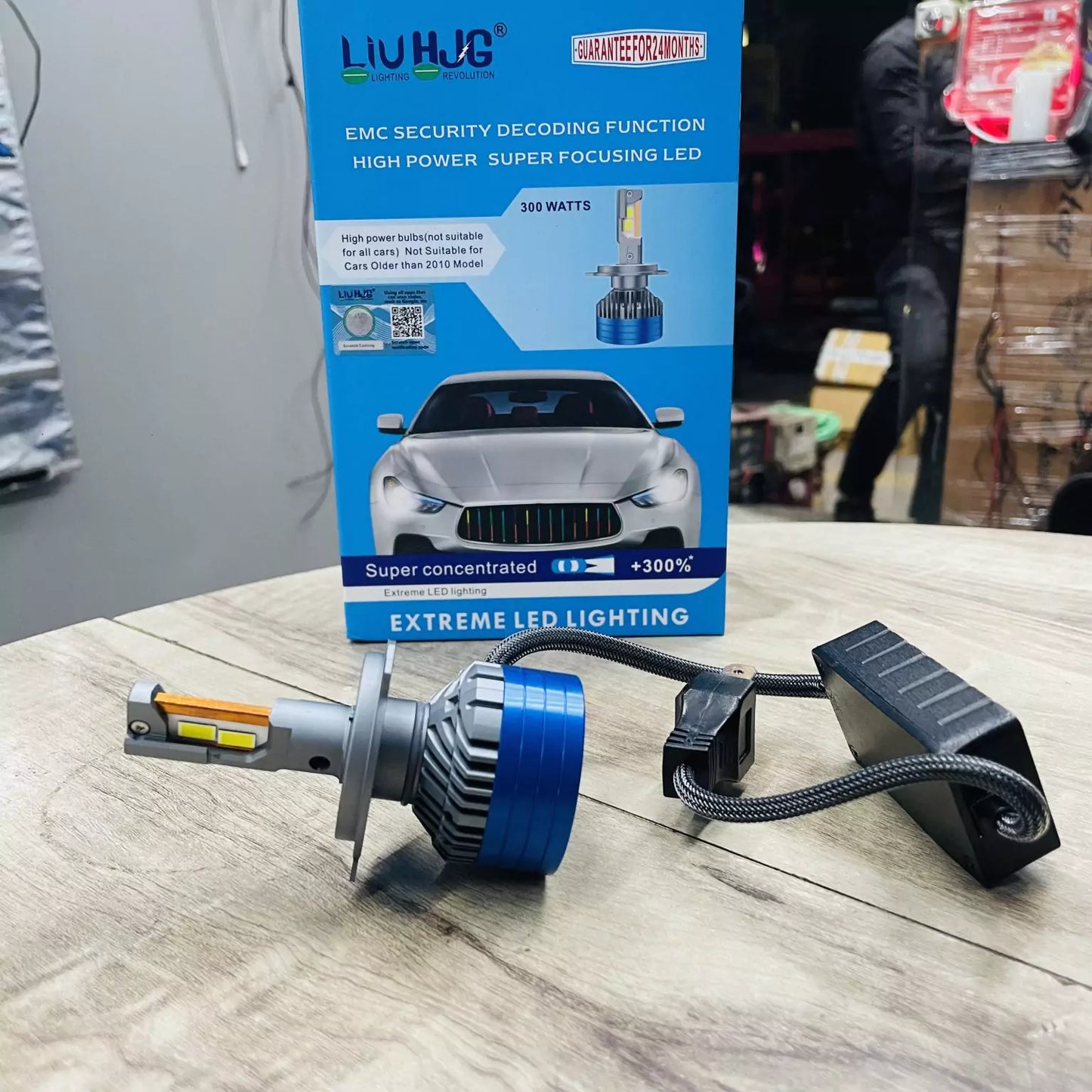 LIU HJG ORIGINAL 300W LED Vehicle Headlight Bulb (2 * 150 WATTS) 2 Pc LED Headlight Bulb H4 150W For All Cars (Low and High Beam Bulbs (White) AC/DC 300Watt) - Type H4