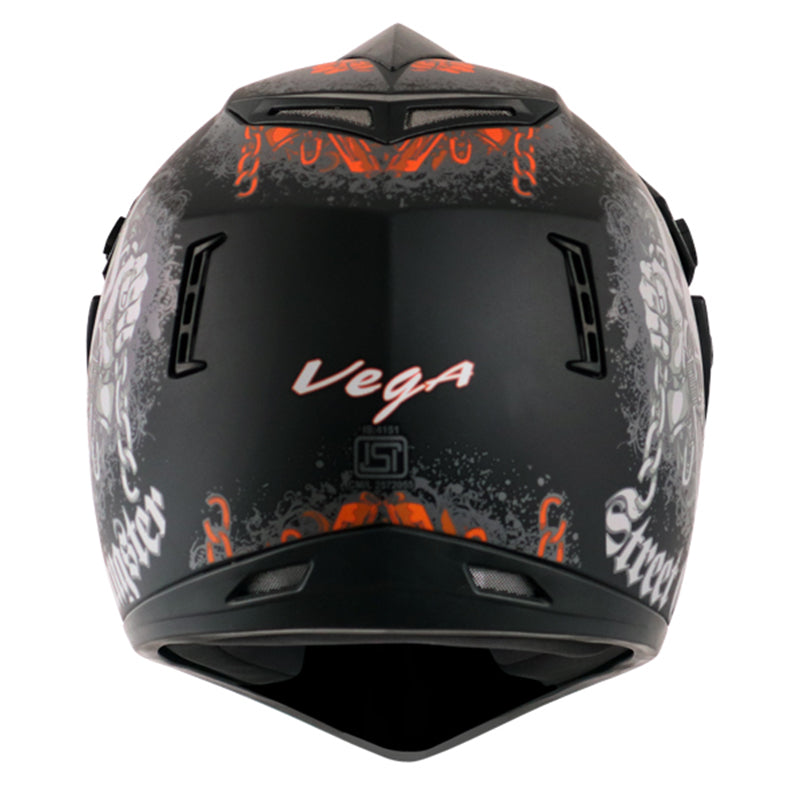 Vega Off Road D/V Gangster Dull Black Orange Helmet - bikerkart.com