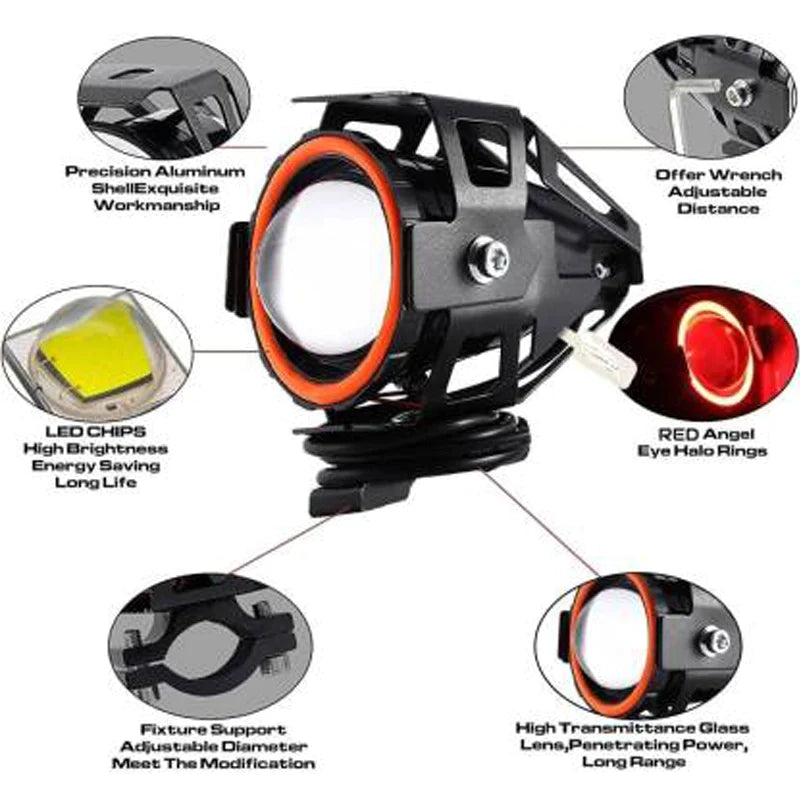 HJG Projector Angel Eyes LED Fog Light For Bike Universal For All Bike (Set of 2 with switch) - bikerkart.com