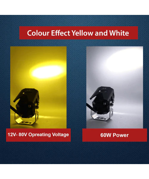 HJG Original Single Spot Beam Mini LED Projector Spotlight 60W Foglight 2Pcs LED Motorcycle Fog Light Driving Spot Lamp Yellow/White (8V-80V,60 Watt)