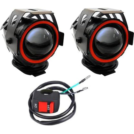 HJG Projector Angel Eyes LED Fog Light For Bike Universal For All Bike (Set of 2 with switch) - bikerkart.com