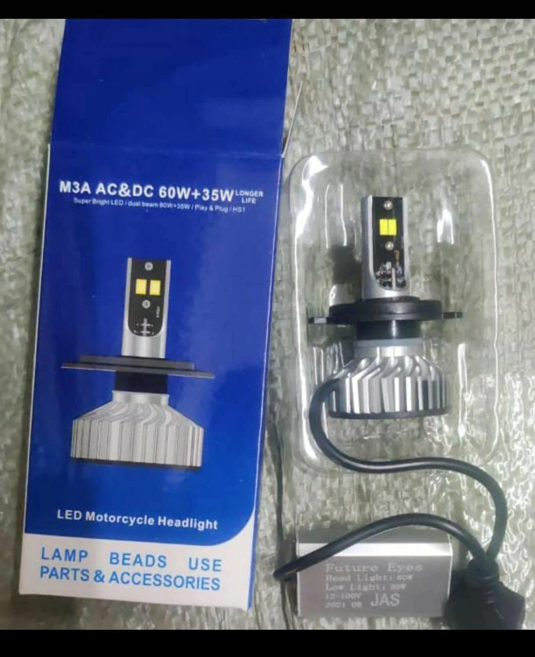 Future Eyes ORIGINAL 60W LED Headlight Bulb H4 For All Motorcycles (Low and High Beam Bulbs (White) AC/DC 60Watt 2 Side Chip) - Type H4