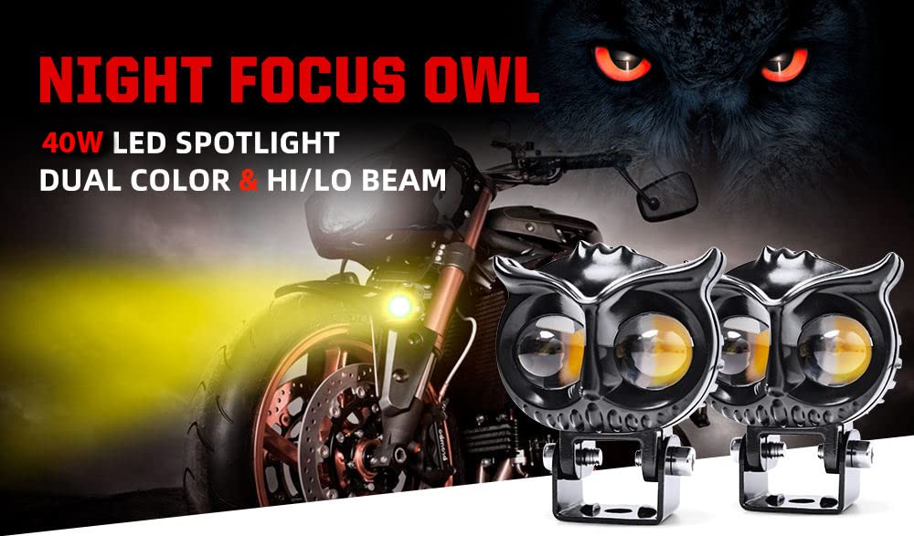 SSLG 2 Led OWL Shape Fog Yellow-White light Low & High Beam for universal vehicles 9V-60V 30W - bikerkart.com