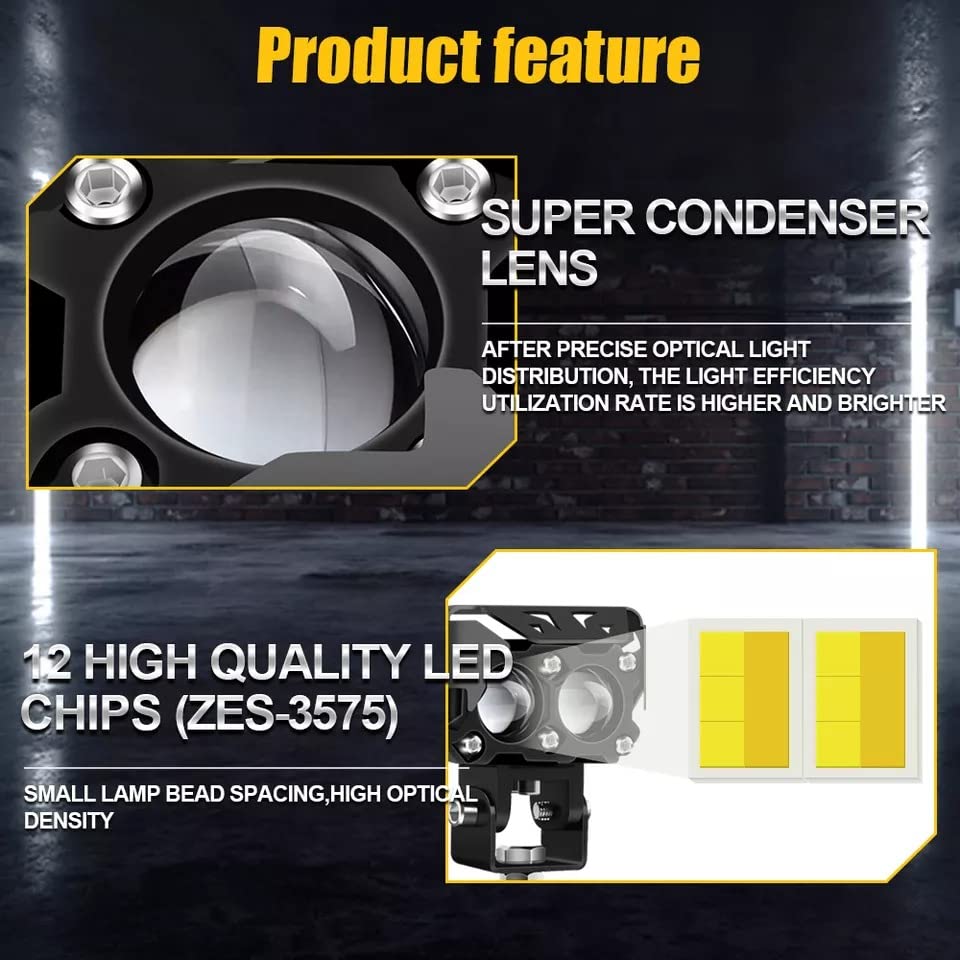 HJG Double Lens Dual Tone Fog Light with Smart LED 12-80W with Universal Fit for All Cars and Bikes (Hjg Original) - Yellow/ White - bikerkart.com