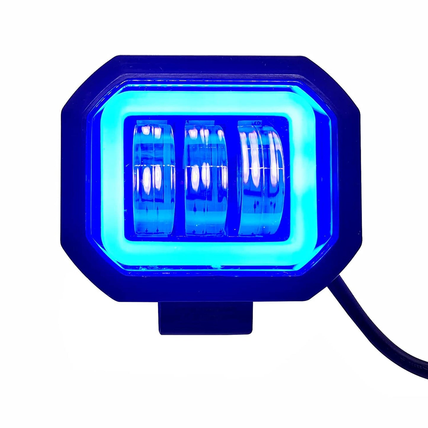 HJG Harley Square Shape fog light 3 Led Blue DRL For Bikes & Cars.(Light Power: 60W Voltage: DC9-80V) - bikerkart.com