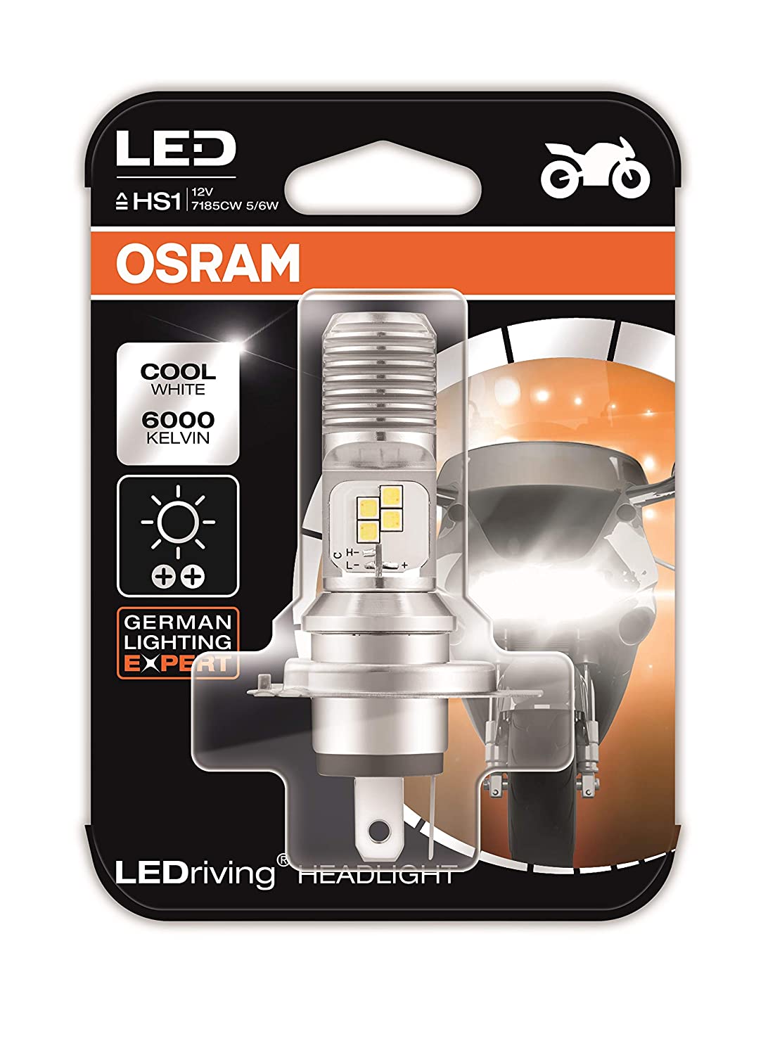 OSRAM LEDriving HEADLIGHT for bikes HS1 7285CW 5/6W 12V PX43T Blister Pack, Cool White - bikerkart.com