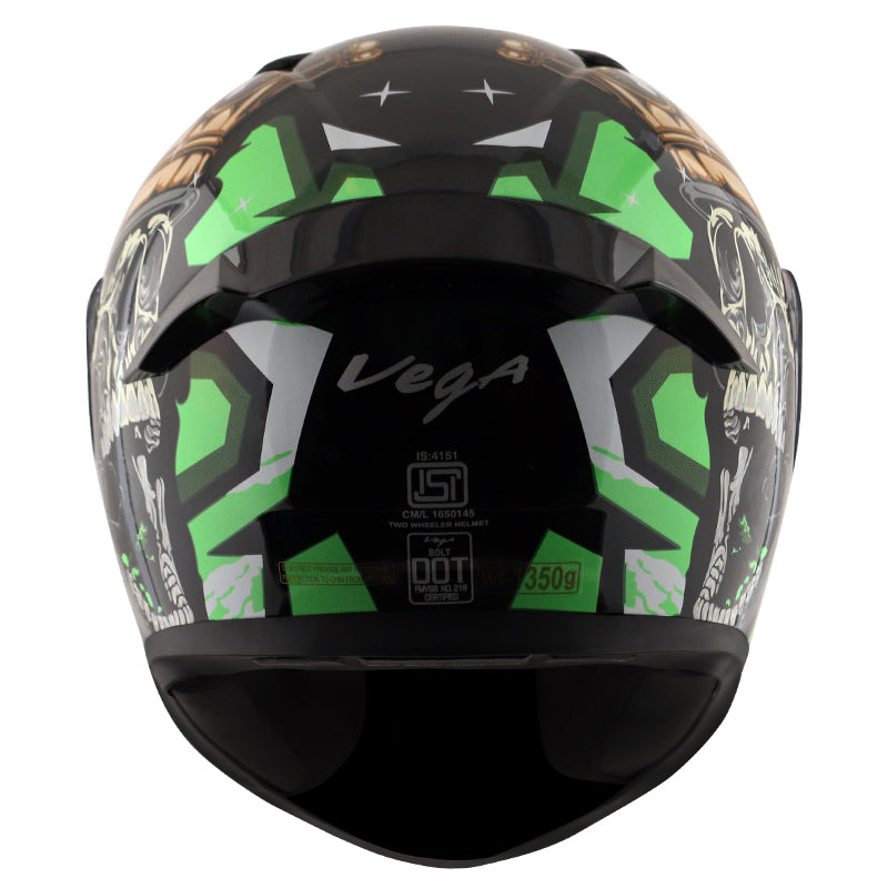 Vega Bolt Crown Men Black Neon Green Helmet - bikerkart.com