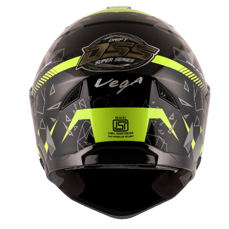 Vega Storm Drift Black Neon Yellow Helmet - bikerkart.com