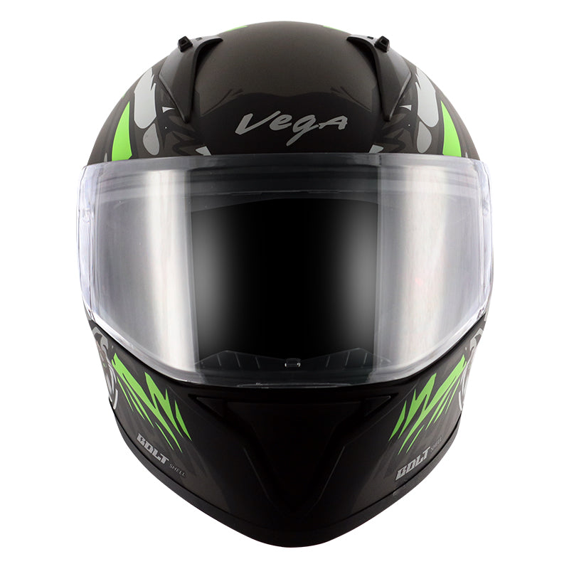 Vega Bolt Bunny Dull Black Green Helmet - bikerkart.com