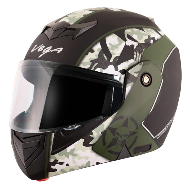 Vega Crux Dx Camouflage Dull Black Battle Green Helmet - bikerkart.com