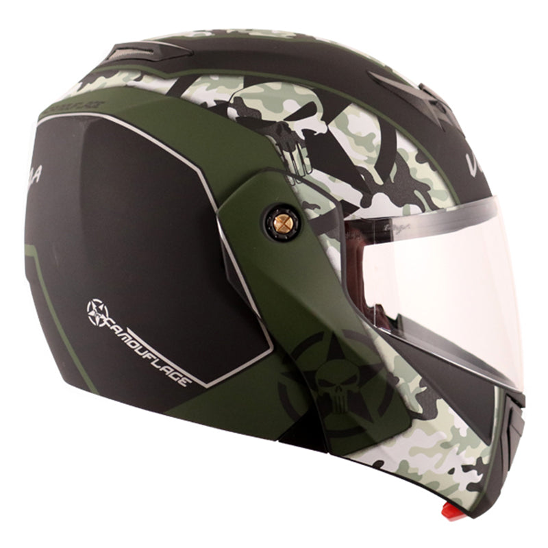 Vega Crux Dx Camouflage Dull Black Battle Green Helmet - bikerkart.com