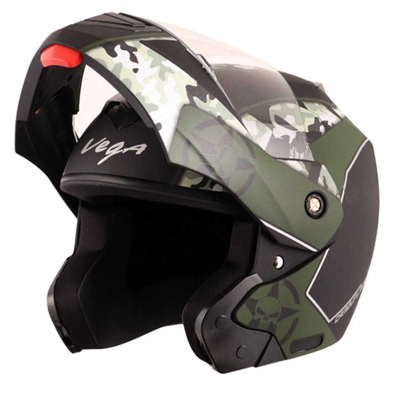 Vega Crux Dx Camouflage Dull Black Battle Green Helmet - bikerkart.com