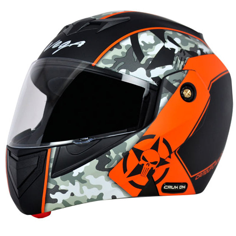Vega Crux Dx Camouflage Dull Black Orange Helmet - bikerkart.com
