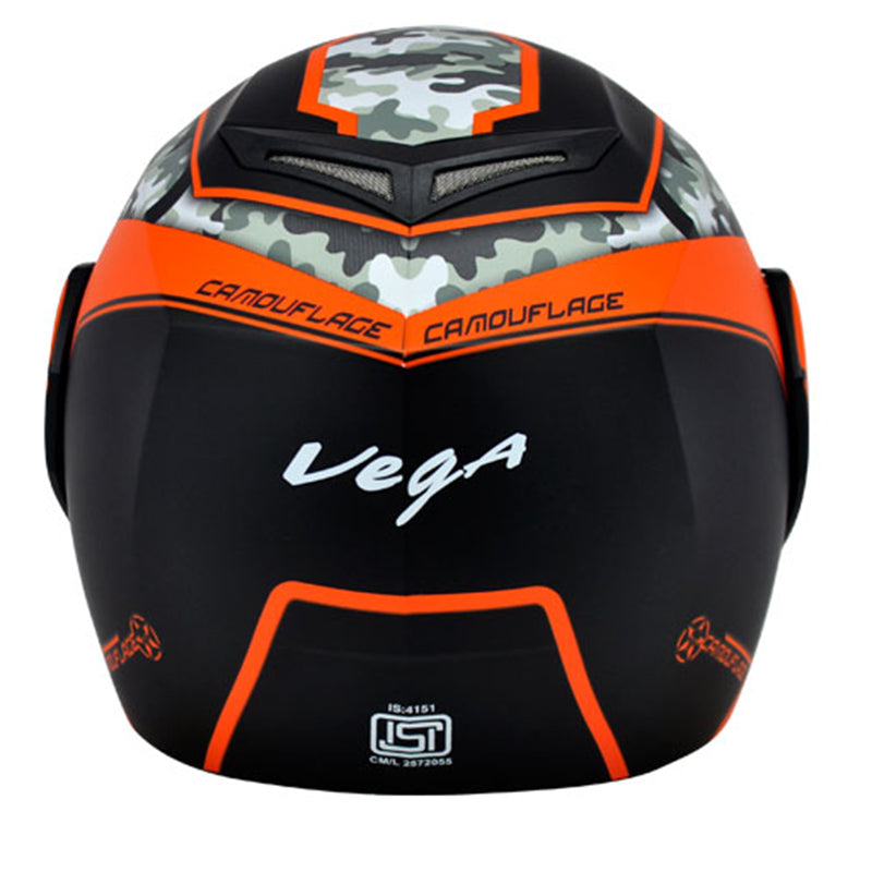 Vega Crux Dx Camouflage Dull Black Orange Helmet - bikerkart.com