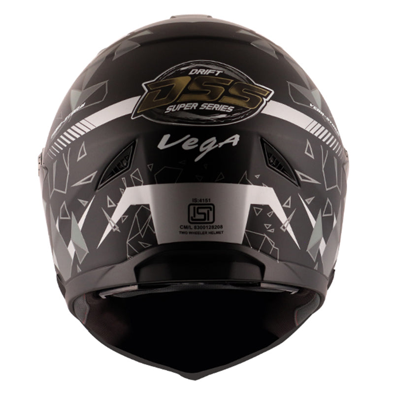 Vega Storm Drift Dull Black Silver Helmet - bikerkart.com