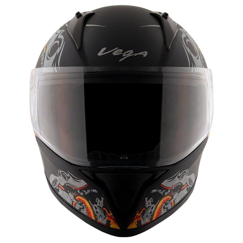 Vega Bolt Octopus Dull Black Orange Helmet - bikerkart.com