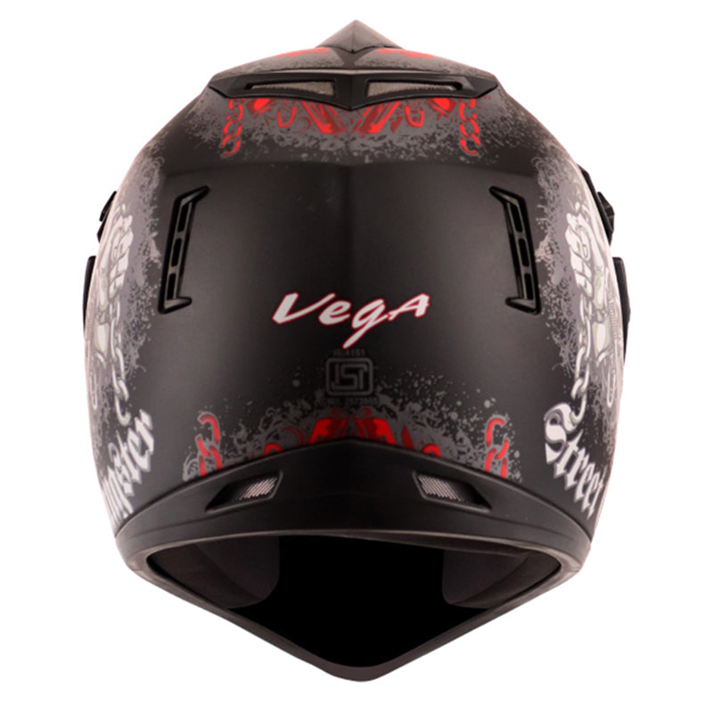 Vega Off Road D/V Gangster Dull Black Red Helmet - bikerkart.com