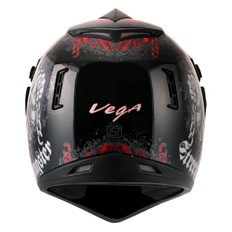 Vega Off Road D/V Gangster Black Red Helmet - bikerkart.com