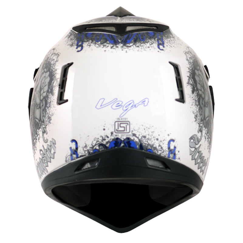 Vega Off Road D/V Gangster White Blue Helmet - bikerkart.com