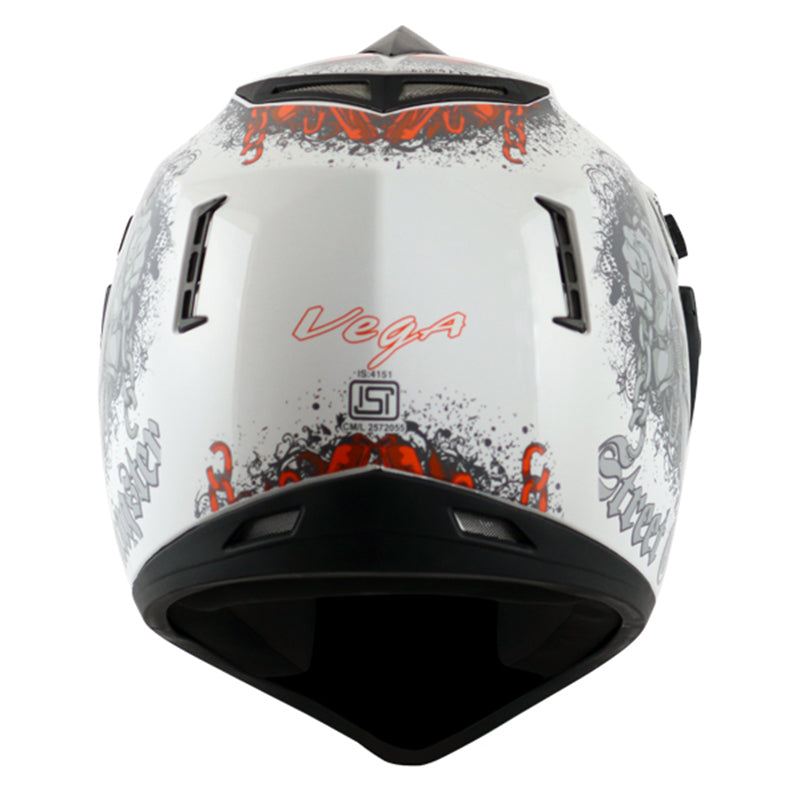Vega Off Road D/V Gangster White Orange Helmet - bikerkart.com