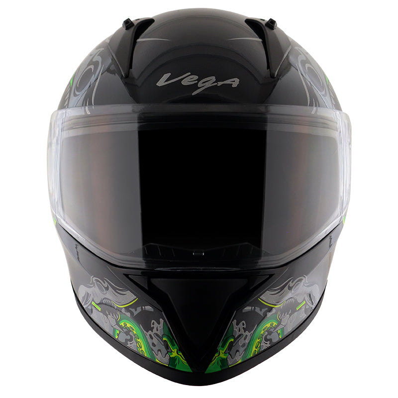 Vega Bolt Octopus Black Neon Green Helmet - bikerkart.com