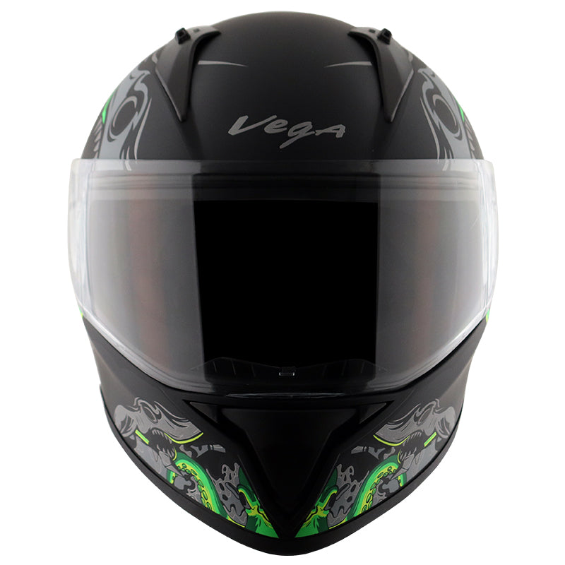 Vega Bolt Octopus Dull Black Neon Green Helmet - bikerkart.com