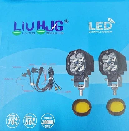 Original HJG 4x4 Mini CREE LED 40W Mini CREE Fog Light Auxiliary Light For All Motorcycles With Wiring Harness, Switch & Yellow Filter Cap