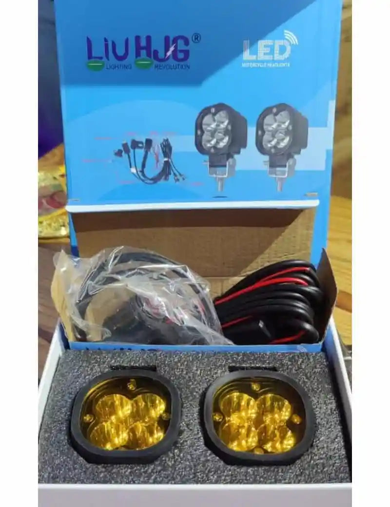 Original HJG 4x4 Mini CREE LED 40W Mini CREE Fog Light Auxiliary Light For All Motorcycles With Wiring Harness, Switch & Yellow Filter Cap