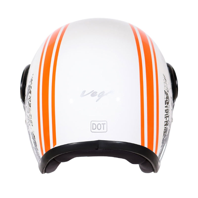 Vega Jet Old School W/Visor White Orange Helmet - bikerkart.com