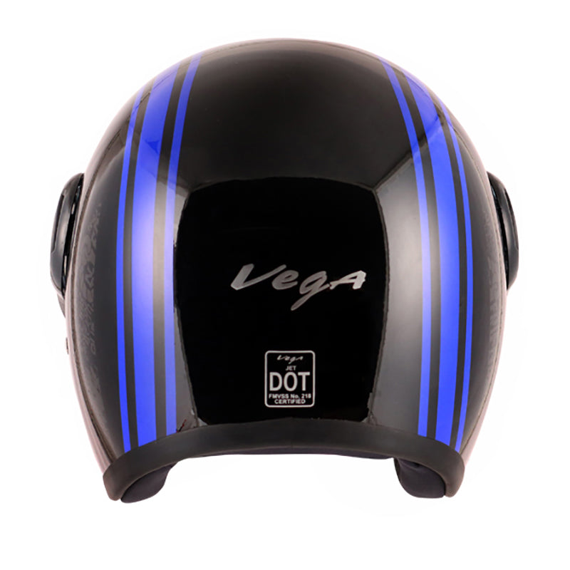 Vega Jet Old School W/Visor Black Blue Helmet - bikerkart.com