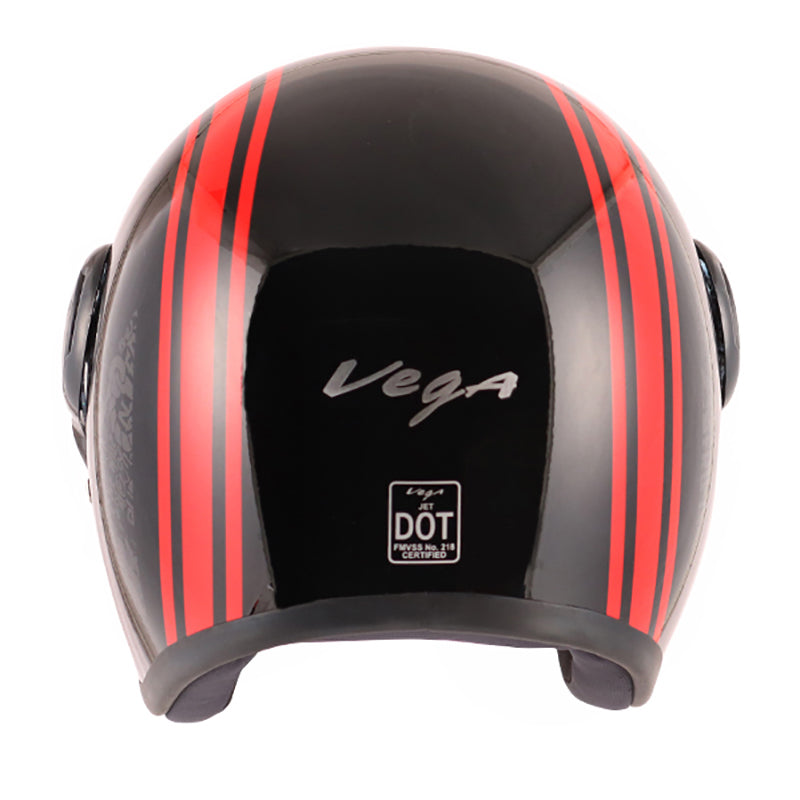 Vega Jet Old School W/Visor Black Red Helmet - bikerkart.com