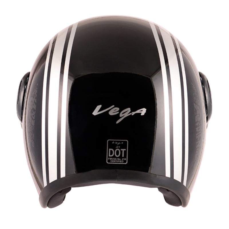 Vega Jet Old School W/Visor Black Silver Helmet - bikerkart.com