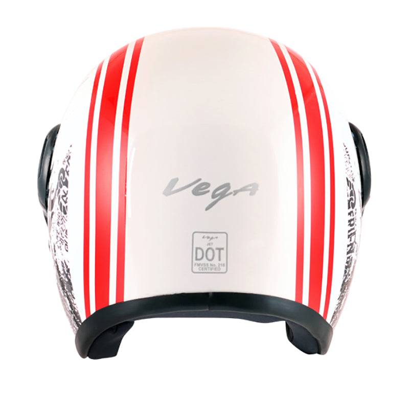 Vega Jet Old School W/Visor White Red Helmet - bikerkart.com