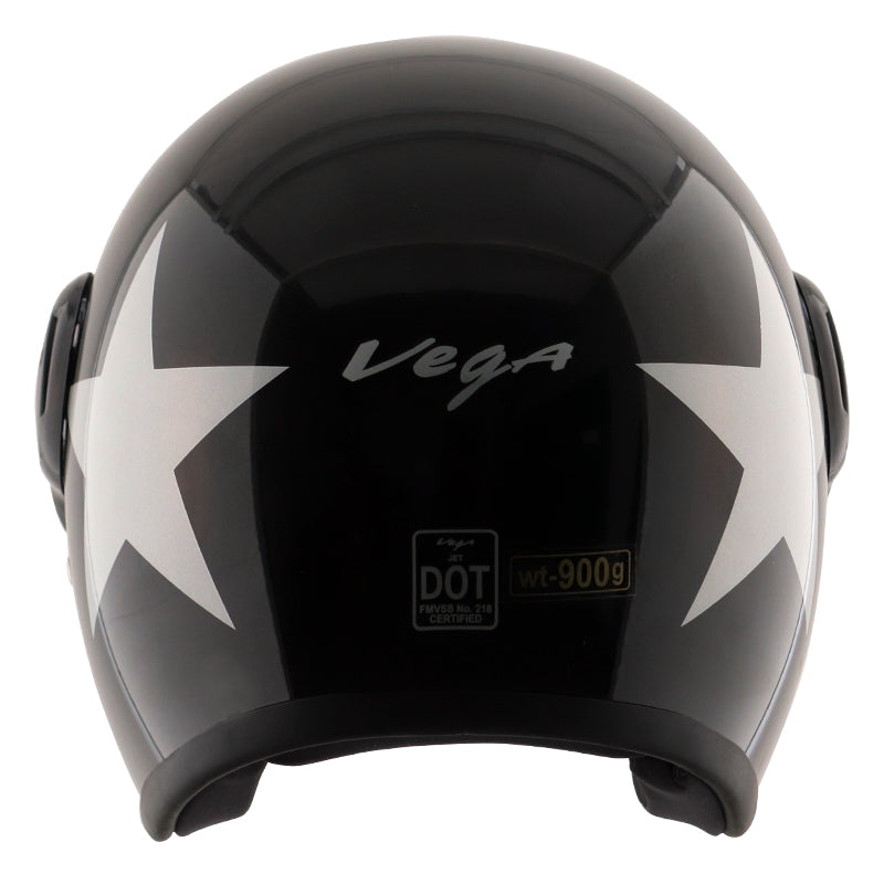 Vega Jet Star W/Visor Black Silver Helmet - bikerkart.com