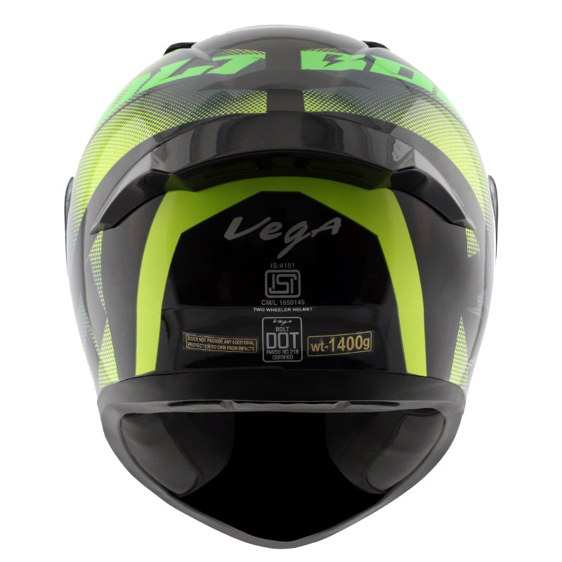 Vega Bolt Macho Black Neon Yellow Helmet - bikerkart.com