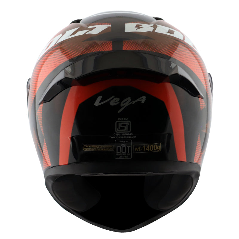 Vega Bolt Macho Black Orange Helmet - bikerkart.com