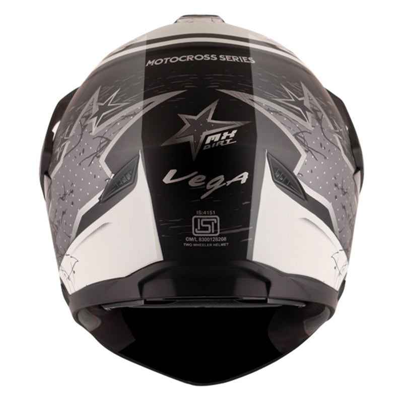 Vega Mount D/V MX Dirt Black Silver Helmet - bikerkart.com