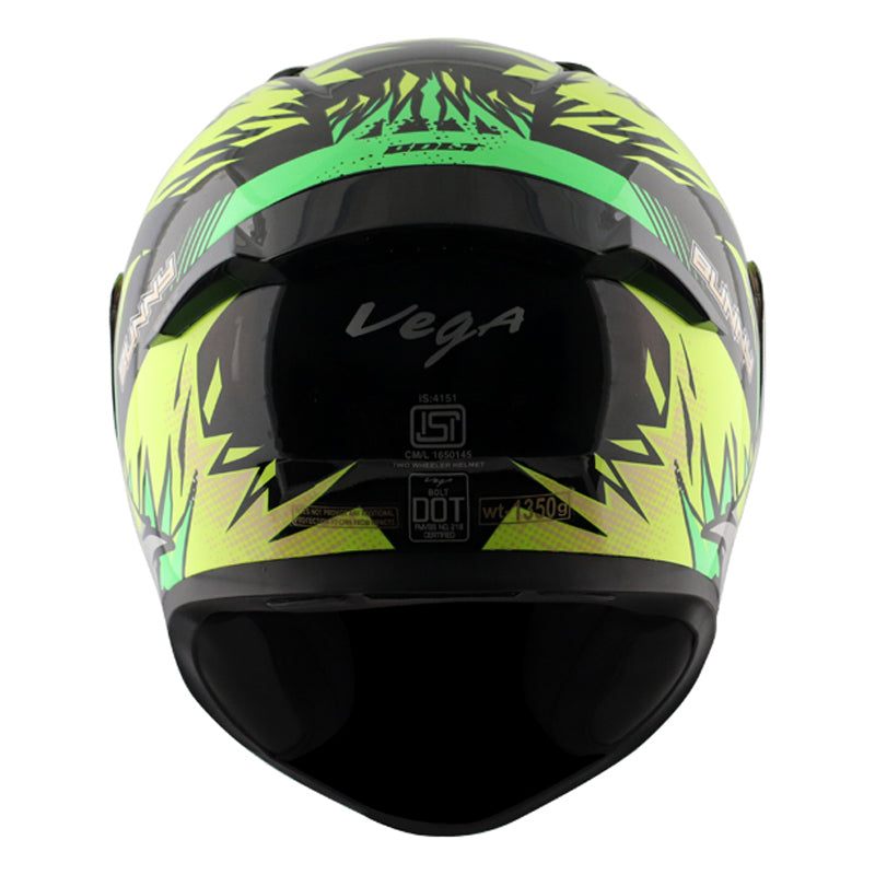 Vega Bolt Bunny Black Neon Yellow Helmet - bikerkart.com