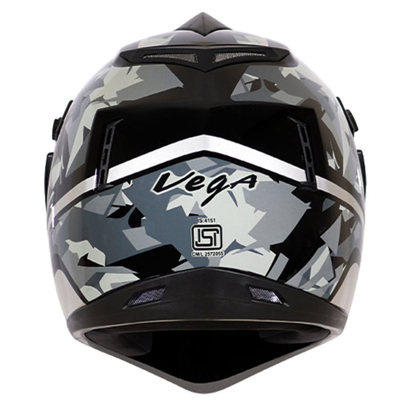 Vega Off Road D/V Camo Dull Black Silver Helmet - bikerkart.com