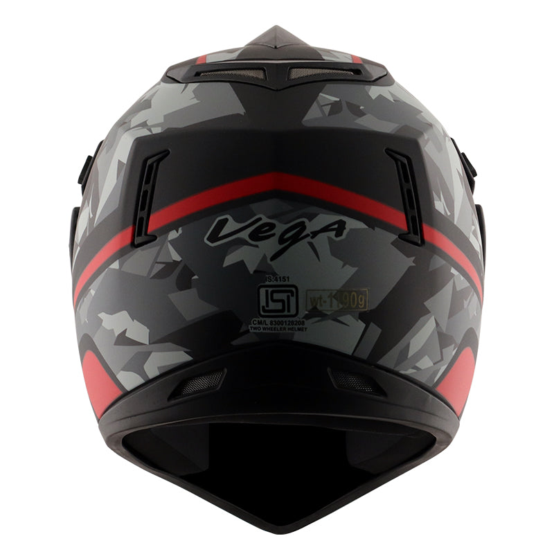 Vega Off Road D/V Camo Dull Black Red Helmet - bikerkart.com