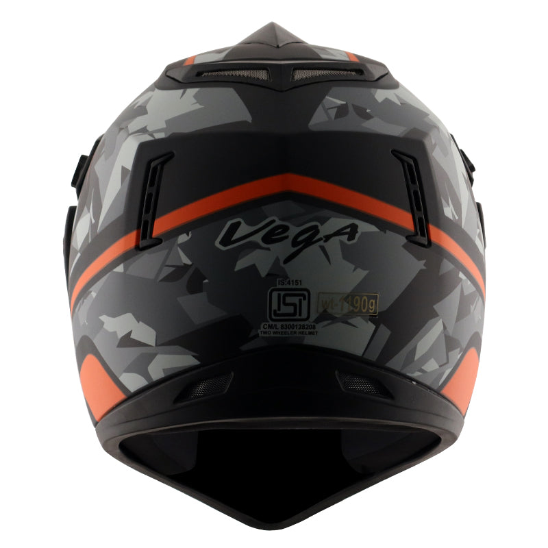 Vega Off Road D/V Camo Dull Black Orange Helmet - bikerkart.com