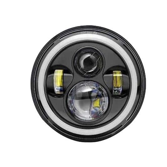HJG 7 Inch LED Headlight with Spotless and Bright DRL Fits in Royal Enfield (All Model) And Mahindra Thar (12V-80V DC 75w) - bikerkart.com