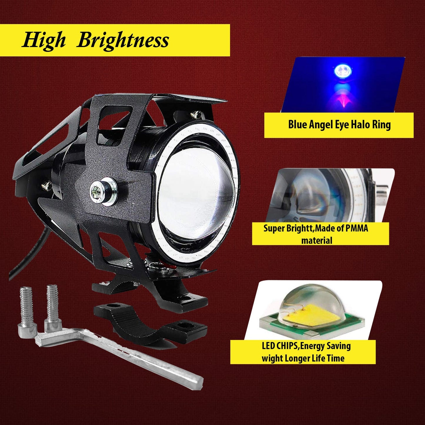 HJG U7 Projector Lens Foglight (Set of 2 with switch) - UNIVERSAL for All Cars & Bikes - bikerkart.com