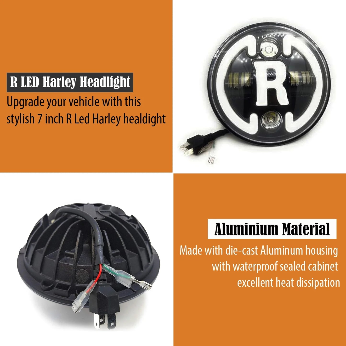 7 Inch Round Headlight Compatible with Royal Enfield, Jeep Thar & Harley Davidson (R White Harley Headlight) - bikerkart.com